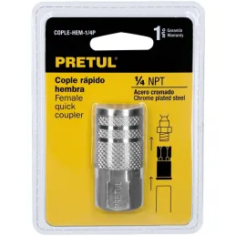 Acople rapido de acero Cromado hembra, Cuerda 1/4 NPT, COPLE-HEM-1/4P 27028 Pretul Pretul-Acople rapido de acero Cromado hembra,
