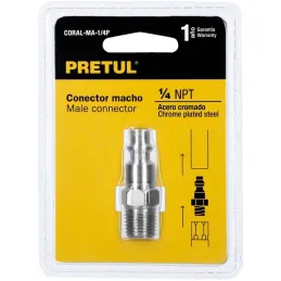 Conector Rapido de Acero Cromado Macho, Cuerda 1/4 NPT, CORAL-MA-1/4P 27023 Pretul Pretul-Conector Rapido de Acero Cromado Macho