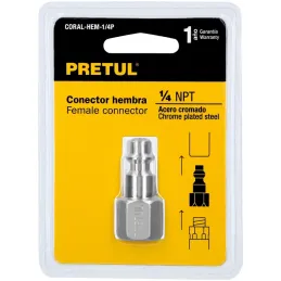 Conector Rapido de Acero Cromado Hembra, Cuerda 1/4 NPT, CORAL-HEM-1/4P 27022 Pretul Pretul-Conector Rapido de Acero Cromado Hem