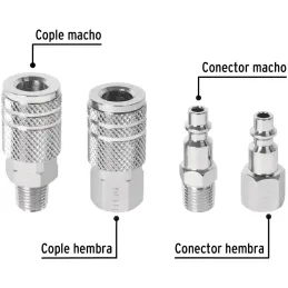 Juego de Acoples y Conectores de Acero Cromado 4 Piezas, Cuerda 1/4 NPT, CORAL-4P 27020 Pretul Pretul-Juego de Acoples y Conecto
