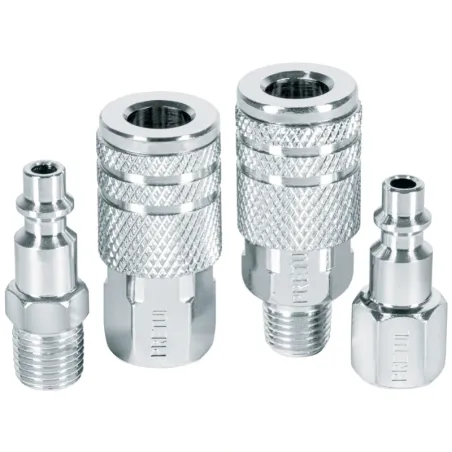 Juego de Acoples y Conectores de Acero Cromado 4 Piezas, Cuerda 1/4 NPT, CORAL-4P 27020 Pretul Pretul-Juego de Acoples y Conecto