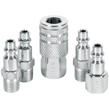 Juego de Acople F y Conectores de Acero Cromado 5 Piezas, Cuerda 1/4 NPT, CORAL-5P 27021 Pretul Pretul-Juego de Acople F y Conec