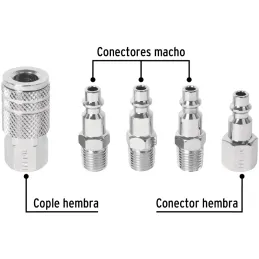 Juego de Acople F y Conectores de Acero Cromado 5 Piezas, Cuerda 1/4 NPT, CORAL-5P 27021 Pretul Pretul-Juego de Acople F y Conec