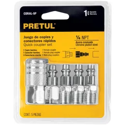 Juego de Acople F y Conectores de Acero Cromado 5 Piezas, Cuerda 1/4 NPT, CORAL-5P 27021 Pretul Pretul-Juego de Acople F y Conec
