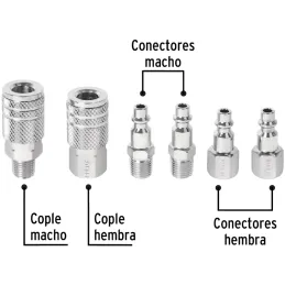 Juego de Acoples y Conectores de Acero Cromado 6 Piezas, Cuerda 1/4 NPT, CORAL-6P 27030 Pretul Pretul-Juego de Acoples y Conecto