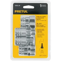 Juego de Acoples y Conectores de Acero Cromado 6 Piezas, Cuerda 1/4 NPT, CORAL-6P 27030 Pretul Pretul-Juego de Acoples y Conecto