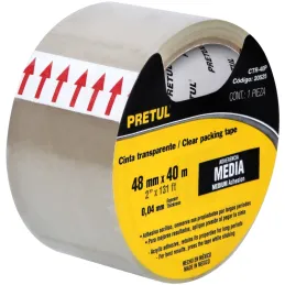 Cintas de Embalaje Transparente 48mm x40m Adhesivo acrilico E0.040mm Pretul 20525 Pretul-Cintas de Embalaje Transparente 48mm x4
