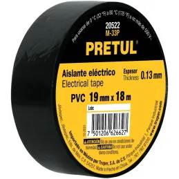 Cintas Aislantes 19mm x18m negro acrilico E0.13mm Flexible Pretul 20522 Pretul-Cintas Aislantes 19mm x18m negro acrilico E0.13mm