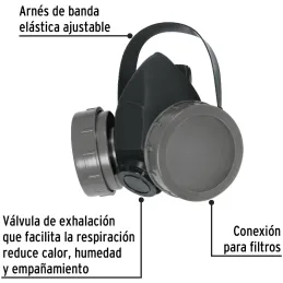Respirador 2 Filtros Sin Cartuchos incluye Valvula de Exhalacion, Bandas Elasticas Ajustable, RES-2-P 23391 Pretul Pretul-Respir