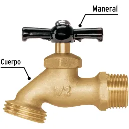 Caño para Jardin Conexion Roscada Macho 1/2" Salida 3/4", de Laton 100g En Blister, LL-JAR-PB 23145 Pretul Pretul-Caño para Jard