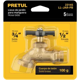 Caño para Jardin Conexion Roscada Macho 1/2" Salida 3/4", de Laton 100g En Blister, LL-JAR-PB 23145 Pretul Pretul-Caño para Jard