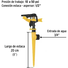 Aspersor Plastico 1 via Entrada 3/4", Estaca 19.5cm, Alcance 8m, Area 360, 50 PSI, ASPRO-11 20055 Pretul Pretul-Aspersor Plastic