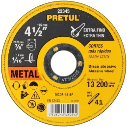 Discos Corte Metal 4-1/2" x1.6mm T41 OxidoAlumino, DICOF-4516P Pretul 22345 Pretul-Discos Corte Metal 4-1/2" x1.6mm T41 OxidoAlu