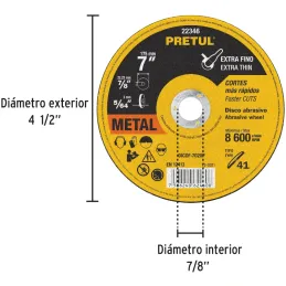 Discos Corte Metal 7" x1.8mm T41 Oxido de Alumino, DICOF-7020P 22346 Pretul Pretul-Discos Corte Metal 7" x1.8mm T41 Oxido de Alu