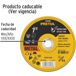 Discos Corte Metal 7" x1.8mm T41 Oxido de Alumino, DICOF-7020P 22346 Pretul Pretul-Discos Corte Metal 7" x1.8mm T41 Oxido de Alu