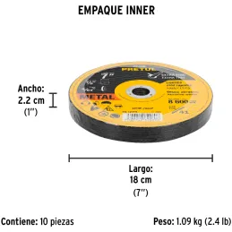 Discos Corte Metal 7" x1.8mm T41 Oxido de Alumino, DICOF-7020P 22346 Pretul Pretul-Discos Corte Metal 7" x1.8mm T41 Oxido de Alu
