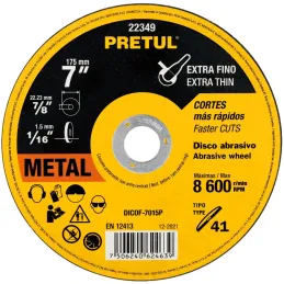 Discos Corte Metal 7" x1.5mm T41 Oxido de Alumino, DICOF-7015P 22349 Pretul Pretul-Discos Corte Metal 7" x1.5mm T41 Oxido de Alu