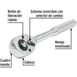 Ratchet de Liberacion Rapida, Cabeza de Pera, E3/8" acero al carbono Pretul 21161 Pretul-Ratchet de Liberacion Rapida, Cabeza de