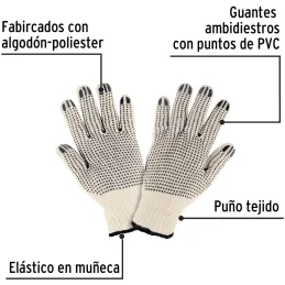 Guantes de Algodón Unitalla con puntos de PVC en palma y dorso, puño tejido, GU-PU-P 21830 Pretul Pretul-Guantes de Algodón Unit
