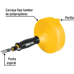 Destapacaños 4.5 m, Cable de acero al carbono, para obstruciones sencillas, DECA-15P 22880 Pretul Truper-Destapacaños 4.5 m, Cab