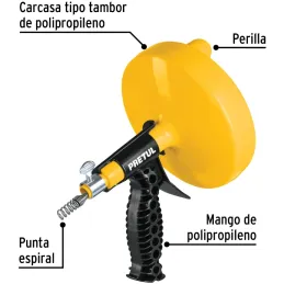 Destapacaños 7.6 m, Cable de acero al carbono, para obstruciones sencillas, DECA-25P 22881 Pretul Truper-Destapacaños 7.6 m, Cab