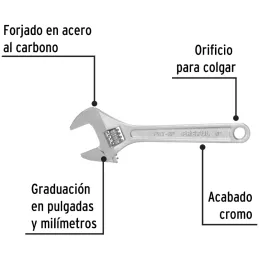 Llave Francesa 6" A3/4" Cromadas Pretul 21814 Pretul-Llave Francesa 6" A3/4" Cromadas Pretul 21814 Forjado en acero al carbono A