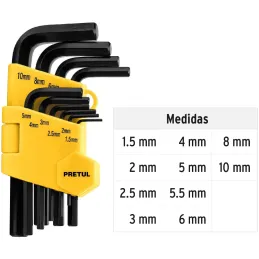 Juegos de 10 Llaves Allen MM Pretul 21855 Pretul-Juegos de 10 Llaves Allen MM Pretul 21855 Fabricadas en acero al carbono con ac