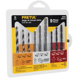 Juego de 9 Brocas para metal de Alta Velocidad Turbo Steel, Concreto y Madera, JBMX-9P 20704 Pretul