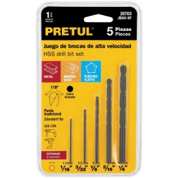 Juego de 5 Brocas para metal de Alta Velocidad, JBAV-5P 20703 Pretul Pretul-Juego de 5 Brocas para metal de Alta Velocidad, JBAV
