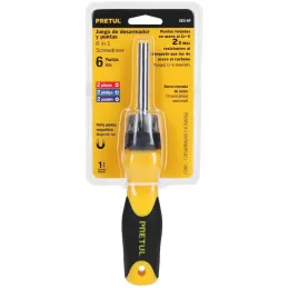 Juego Desarmadores Multipunta 6 Puntas, Porta puntas Magnetico Acero al Cromo Vanadio, DES-6P 21372 Pretul Pretul-Juego Desarmad