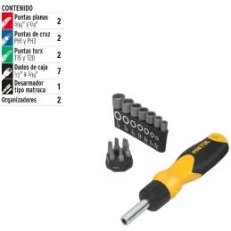 Juego Desarmadores Multipunta 6 Puntas y 7 dados Tipo Ratchet, PPMagnetico Acero al Cromo Vanadio, DES-14P 22974 Pretul Pretul-J