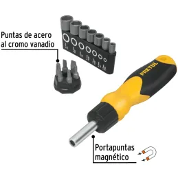 Juego Desarmadores Multipunta 6 Puntas y 7 dados Tipo Ratchet, PPMagnetico Acero al Cromo Vanadio, DES-14P 22974 Pretul Pretul-J
