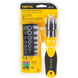 Juego Desarmadores Multipunta 6 Puntas y 7 dados Tipo Ratchet, PPMagnetico Acero al Cromo Vanadio, DES-14P 22974 Pretul Pretul-J