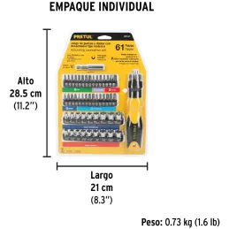 Juego Desarmadores Multipunta 35 Puntas y 18 dados Tipo Ratchet, Porta puntas Magnetico , AUTO-61 22976 Pretul Pretul-Juego Desa