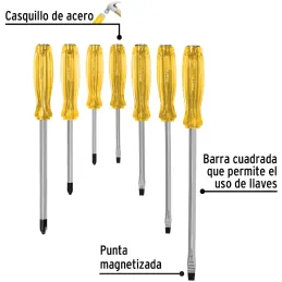 Juego Desarmadores 7 Pza de Golpe Punta Magnetizadas, Mango PVC, J-DIMP-7 21378 Pretul Pretul-Juego Desarmadores 7 Pza de Golpe 