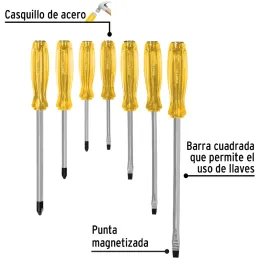 Juego Desarmadores 7 Pza de Golpe Punta Magnetizadas, Mango PVC, J-DIMP-7 21378 Pretul Pretul-Juego Desarmadores 7 Pza de Golpe 