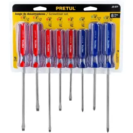 Juego Desarmadores 8 Pza 3/16 1/4" Mango de PVC, JD-8BP 20213 Pretul Pretul-Juego Desarmadores 8 Pza 3/16 1/4" Mango de PVC, JD-