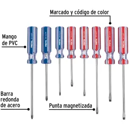 Juego Desarmadores 8 Pza 3/16 1/4" Mango de PVC, JD-8BP 20213 Pretul Pretul-Juego Desarmadores 8 Pza 3/16 1/4" Mango de PVC, JD-