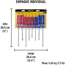 Juego Desarmadores 8 Pza 3/16 1/4" Mango de PVC, JD-8BP 20213 Pretul Pretul-Juego Desarmadores 8 Pza 3/16 1/4" Mango de PVC, JD-