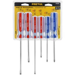 Juego Desarmadores 6 Pza 3/16 1/4"Mango de PVC, JD-6BP 20214 Pretul Pretul-Juego Desarmadores 6 Pza 3/16 1/4"Mango de PVC, JD-6B