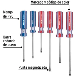 Juego Desarmadores 6 Pza 3/16 1/4"Mango de PVC, JD-6BP 20214 Pretul Pretul-Juego Desarmadores 6 Pza 3/16 1/4"Mango de PVC, JD-6B