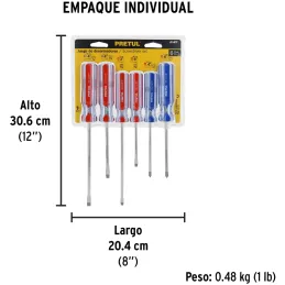 Juego Desarmadores 6 Pza 3/16 1/4"Mango de PVC, JD-6BP 20214 Pretul Pretul-Juego Desarmadores 6 Pza 3/16 1/4"Mango de PVC, JD-6B