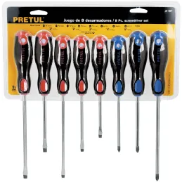 Juego Desarmadores 8 Pza 3/16 1/4" Mango Comfort Grip, JD-4BP 20219 Pretul Pretul-Juego Desarmadores 8 Pza 3/16 1/4" Mango Comfo