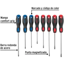 Juego Desarmadores 8 Pza 3/16 1/4" Mango Comfort Grip, JD-4BP 20219 Pretul Pretul-Juego Desarmadores 8 Pza 3/16 1/4" Mango Comfo