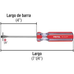Desarmador Plano 1/4" x4" MangoPVC Pretul 21459 Pretul-Desarmador Plano 1/4" x4" MangoPVC Pretul 21459 Barra de acero al carbono