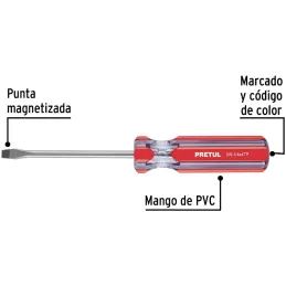 Desarmador Plano 1/4" x4" MangoPVC Pretul 21459 Pretul-Desarmador Plano 1/4" x4" MangoPVC Pretul 21459 Barra de acero al carbono