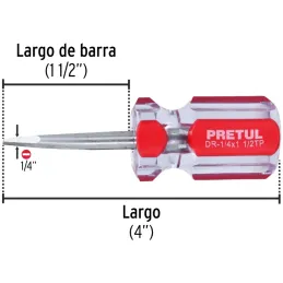 Desarmador Plano 1/4" x1-1/2" MangoPVC Pretul 21461 Pretul-Desarmador Plano 1/4" x1-1/2" MangoPVC Pretul 21461 Barra de acero al