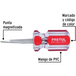 Desarmador Plano 1/4" x1-1/2" MangoPVC Pretul 21461 Pretul-Desarmador Plano 1/4" x1-1/2" MangoPVC Pretul 21461 Barra de acero al