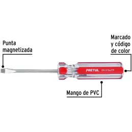 Desarmador Plano 3/16" x3" MangoPVC Pretul 21456 Pretul-Desarmador Plano 3/16" x3" MangoPVC Pretul 21456 Barra de acero al carbo