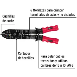 Alicates Pela Cable 9" 18-10 AWG 6Mordazas Pretul 22710 Pretul-Alicates Pela Cable 9" 18-10 AWG 6Mordazas Pretul 22710 Fabricada
